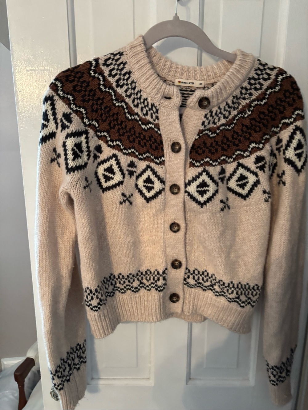 Marine Layer Fair Isle Nordic Button Cardigan Sweater XS Cozy Cottagecore